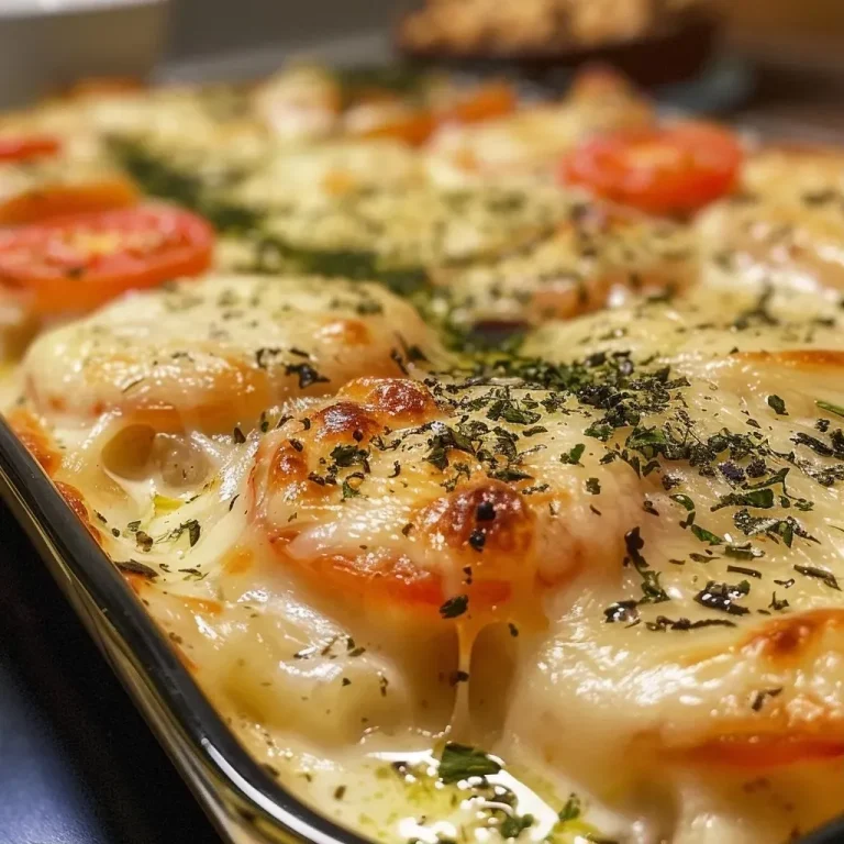 ['Gratinado de frango cremoso em um prato.', 'Close de um gratinado de frango com queijo derretido por cima.', 'Gratinado de frango simples, servido em uma travessa.', 'Prato de gratinado de frango com ingredientes decorativos ao fundo.']