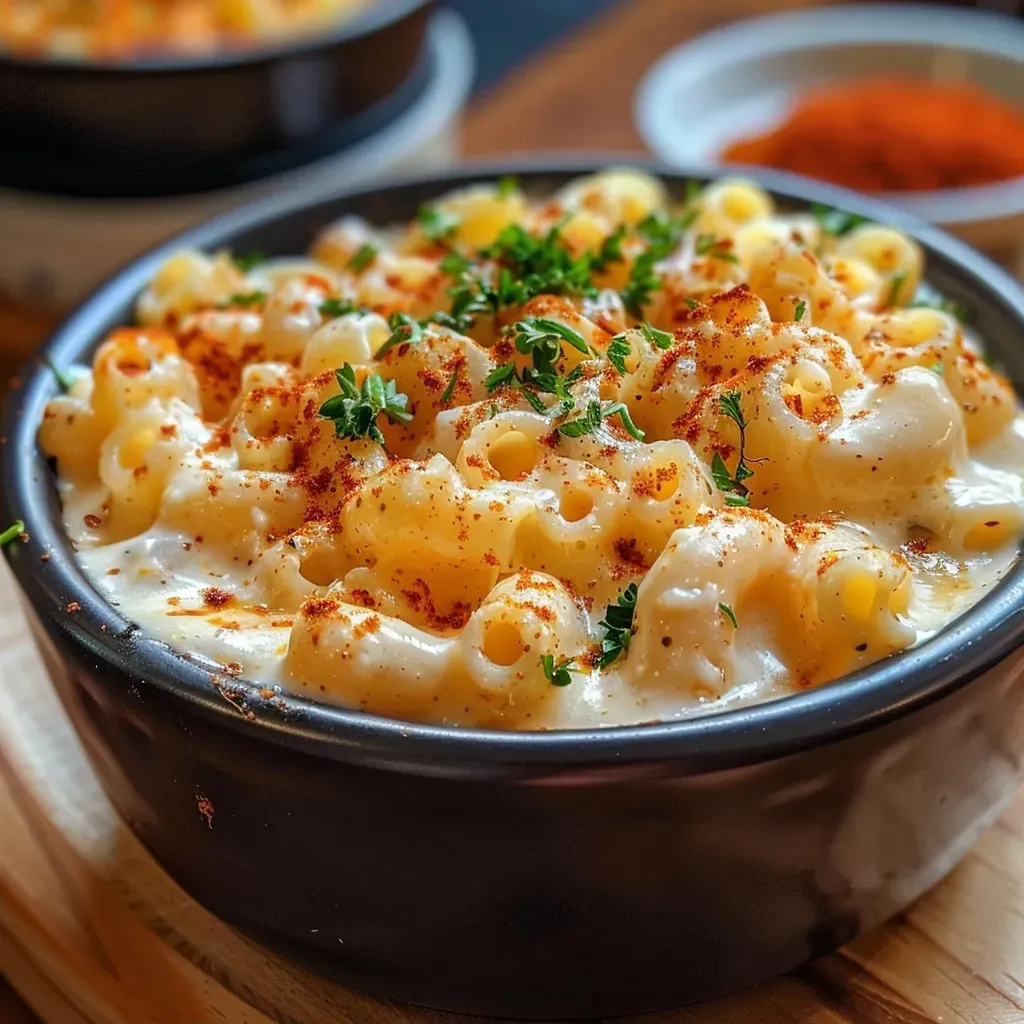 Macarrão envolto em molho de abóbora, em close.