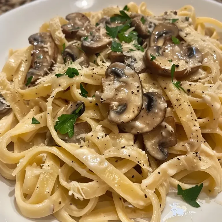 ['Prato de massa cremosa com cogumelos em close.', 'Fettuccine coberto com molho cremoso e cogumelos.', 'Detalhe de um prato de massa com cogumelos frescos.', 'Fettuccine cremoso servido com ervas e cogumelos.']