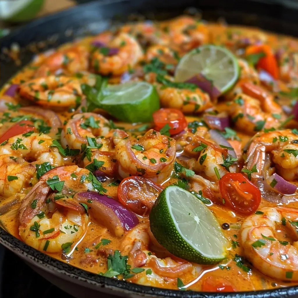 Moqueca de camarão apresentada em uma tigela colorida.