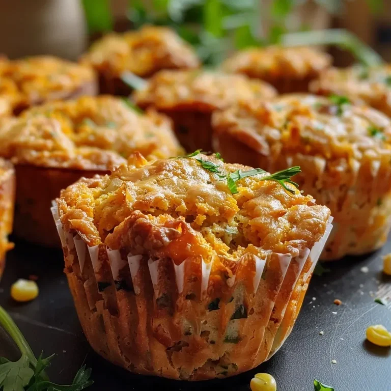 ['Muffins de atum e legumes, tostados e apetitosos.', 'Vista lateral de muffins recheados com atum e vegetais.', 'Muffins de atum com cenoura e queijo, prontos para servir.', 'Close de muffins de atum e legumes, com textura suculenta.']