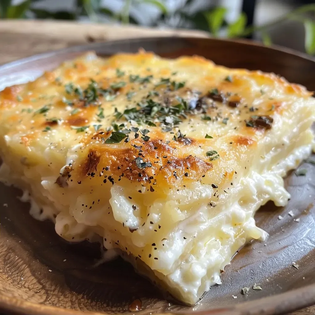Nhoque cremoso ao molho branco com queijo parmesão.