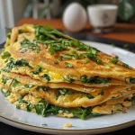 ['Panqueca de espinafre fina recheada com frango cremoso.', 'Close-up de panqueca de espinafre com frango desfiado.', 'Panqueca verde de espinafre com um recheio cremoso de frango.', 'Vista lateral de panqueca de espinafre com frango e requeijão.']