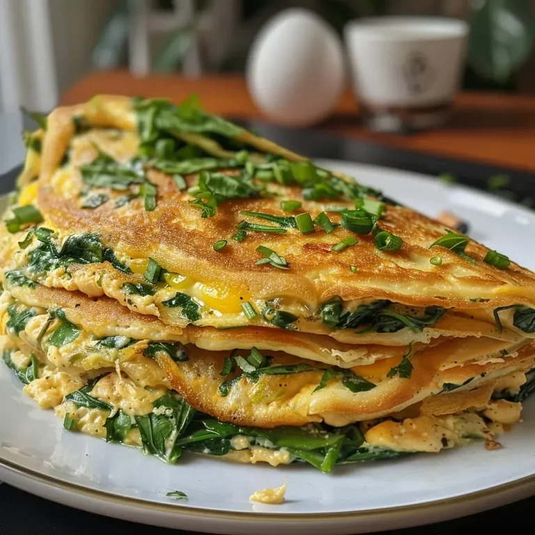 ['Panqueca de espinafre fina recheada com frango cremoso.', 'Close-up de panqueca de espinafre com frango desfiado.', 'Panqueca verde de espinafre com um recheio cremoso de frango.', 'Vista lateral de panqueca de espinafre com frango e requeijão.']