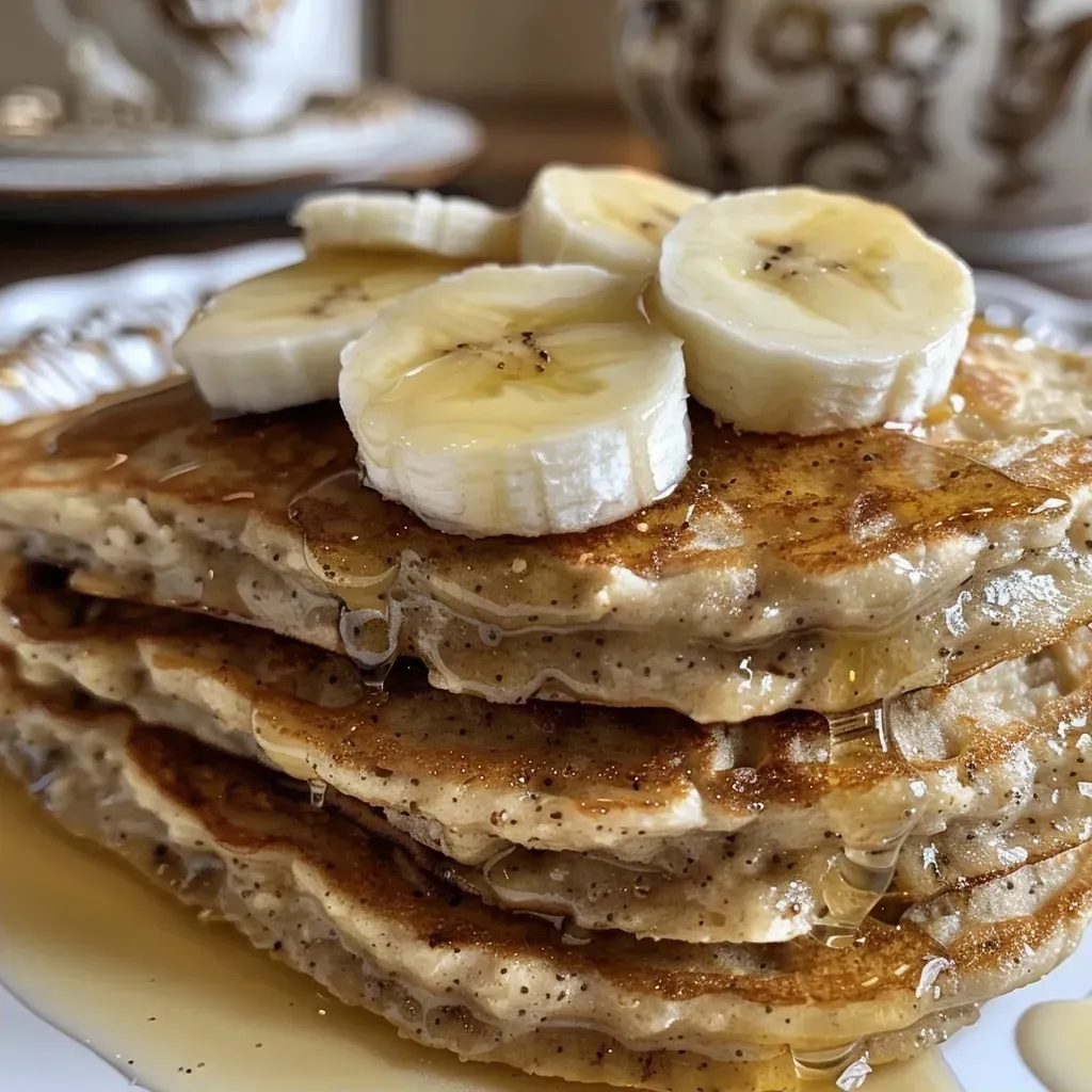 Panquecas de aveia com banana, vistas pelo lado, com textura macia.
