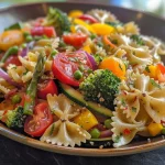 ['Close-up de um prato de Pasta Primavera colorida.', 'Porção de Pasta Primavera com vegetais frescos.', 'Variedade de vegetais sobre massa em um prato.', 'Prato vibrante de Pasta Primavera com ingredientes saudáveis.']