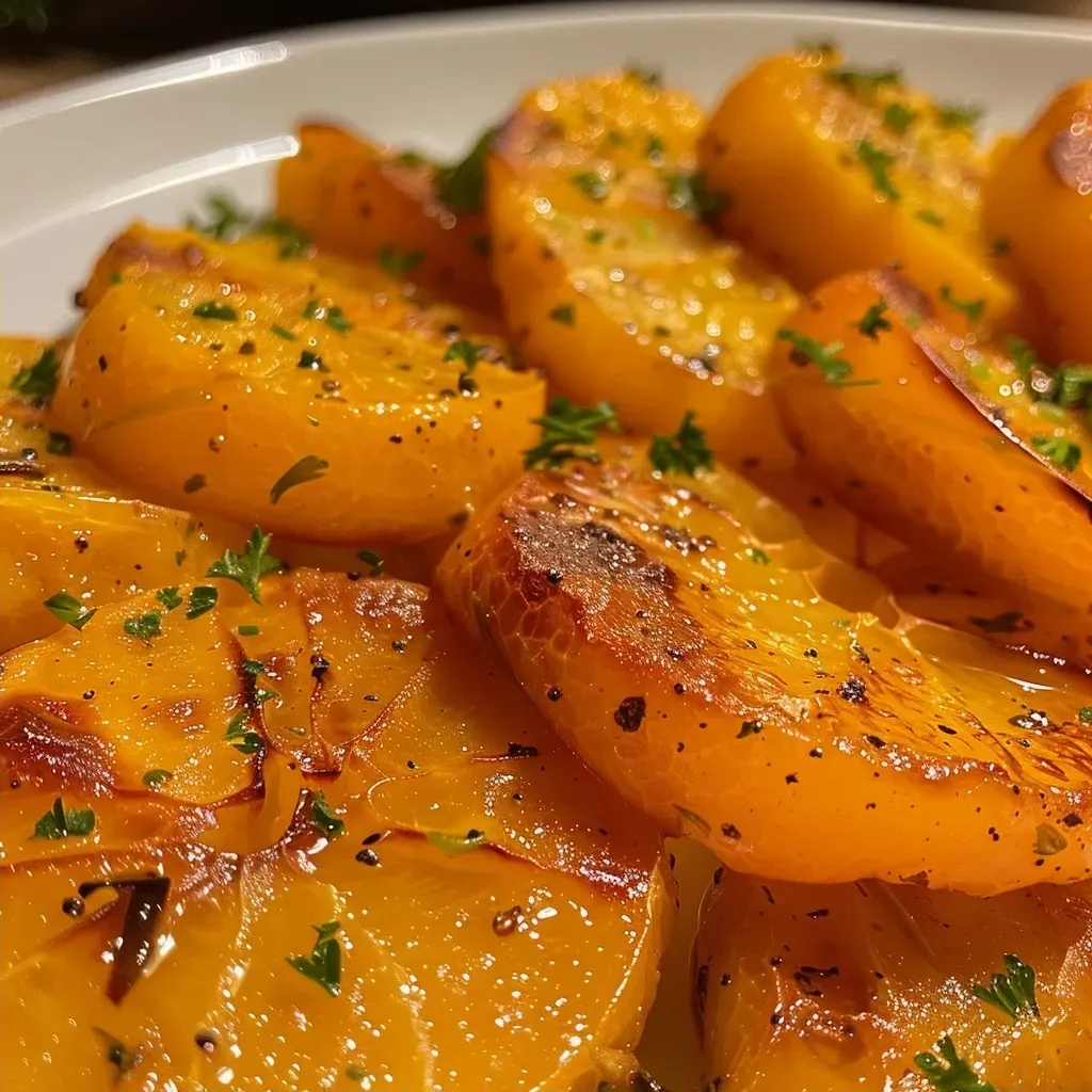 ['Peito de peru assado com molho de laranja e guarnições coloridas.', 'Prato de peito de peru com fios de ovos e cerejas.', 'Close up de peito de peru ao molho de laranja decorado com alecrim.', 'Peito de peru suculento apresentado com molho e frutas.']