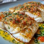 ['Peixe assado com crosta crocante de amêndoas e ervas.', 'Prato de peixe fresco coberto com amêndoas e ervas.', 'Detalhe de filé de peixe assado com crosta de amêndoas.', 'Filé de peixe com crosta dourada de amêndoas e ervas frescas.']