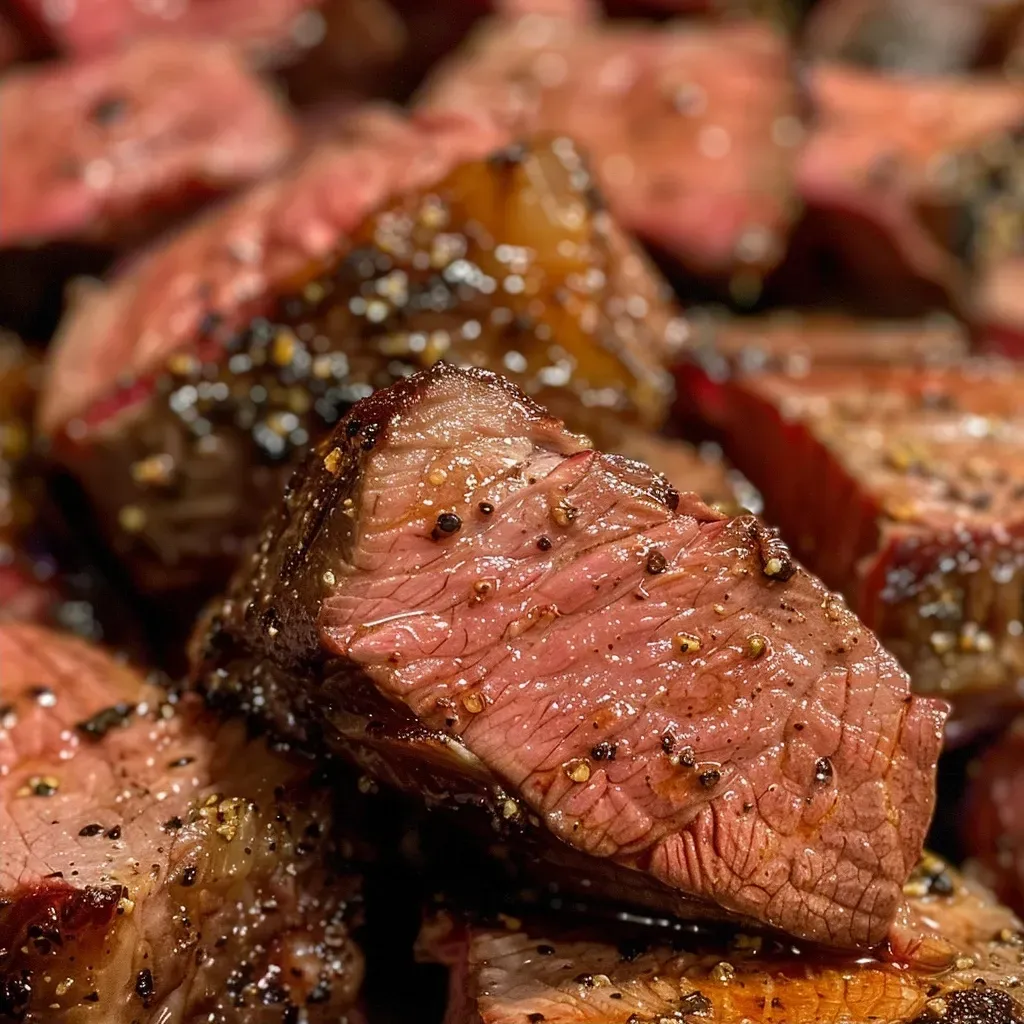 Picanha defumada suculenta em close.