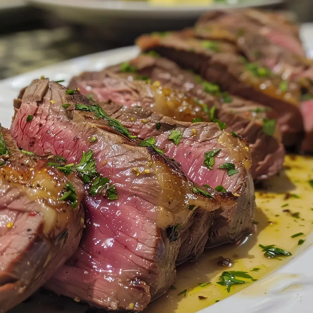 Picanha grelhada com manteiga de alho e ervas.