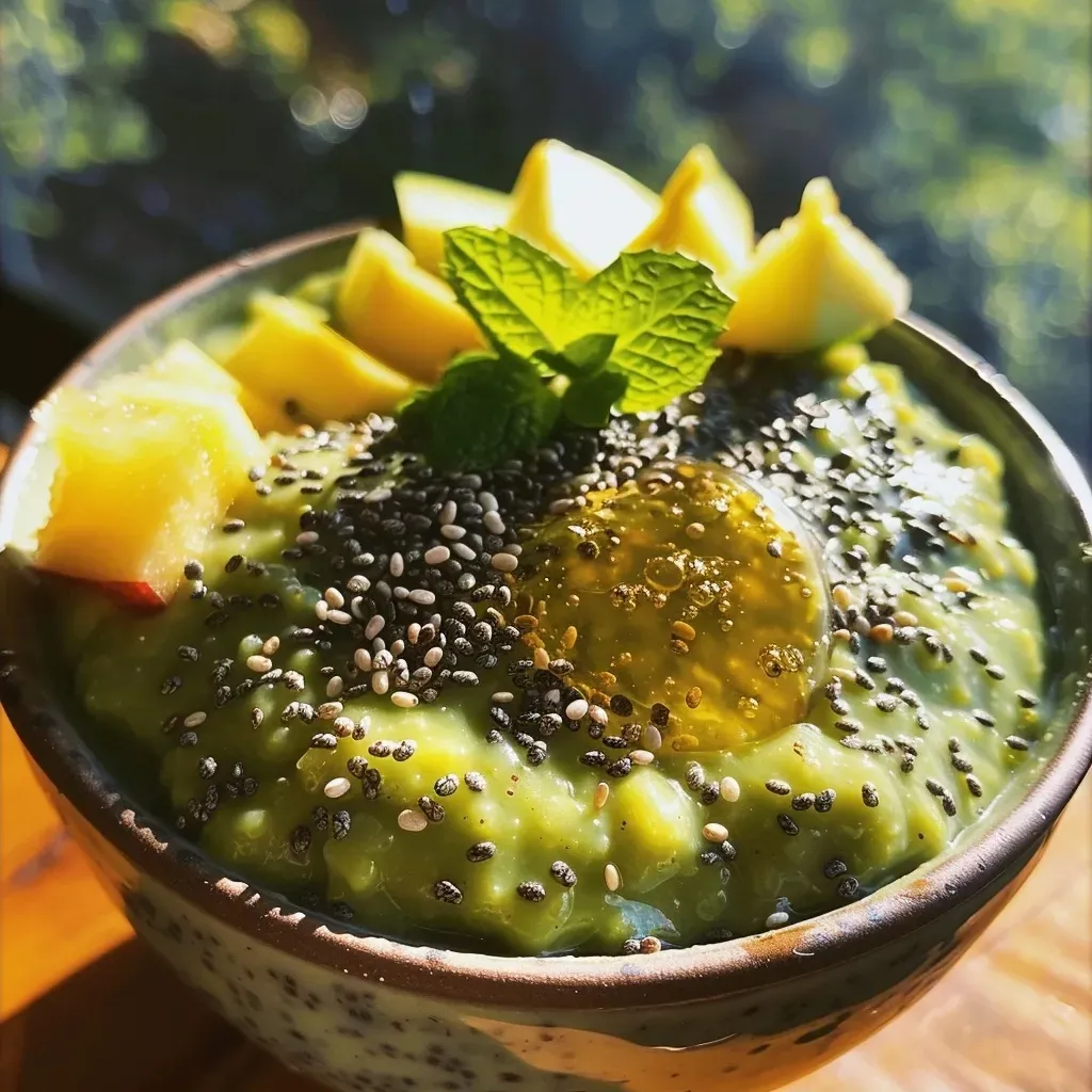 ['Pudim de abacate com chia em um recipiente de vidro.', 'Close de pudim de abacate decorado com frutas.', 'Pudim de chia com abacate e coco em uma mesa.', 'Delicioso pudim de abacate com sementes de chia.']