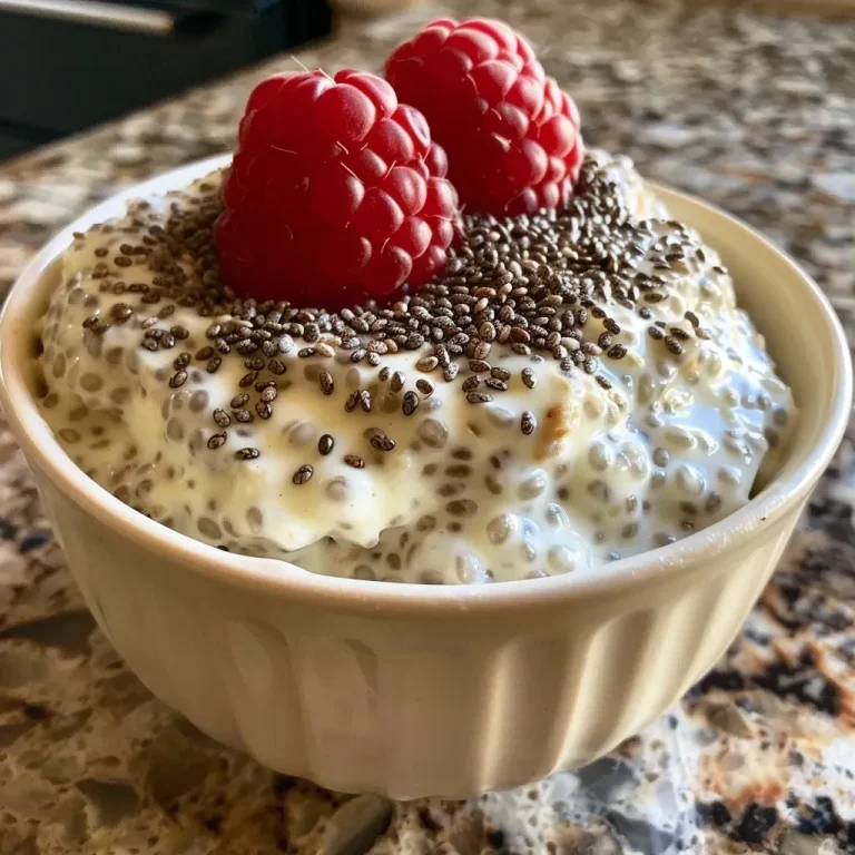 ['Pudim de chia vegano em um recipiente, com camadas de iogurte.', 'Close-up de pudim de chia vegano com iogurte, ingredientes visíveis.', 'Porção de pudim de chia vegano, mostrando sua textura cremosa.', 'Vista lateral de pudim de chia vegano decorado com iogurte.']