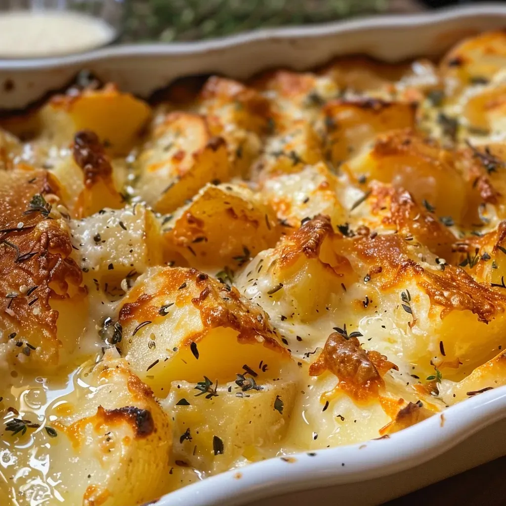 Purê de batata cremoso com parmesão e alecrim em um prato.
