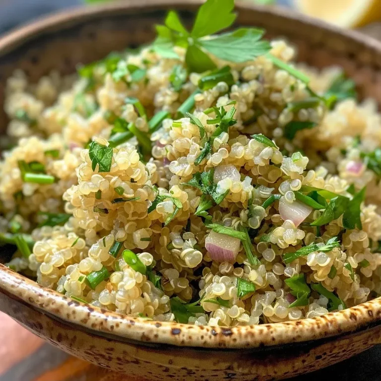 ['Close-up de quinoa com ervas frescas, em um prato.', 'Quinoa cozida com ervas, apresentada em uma tigela.', 'Detalhe de quinoa aromatizada com ervas verdes.', 'Quinoa com ervas frescas, vista lateral em um prato.']