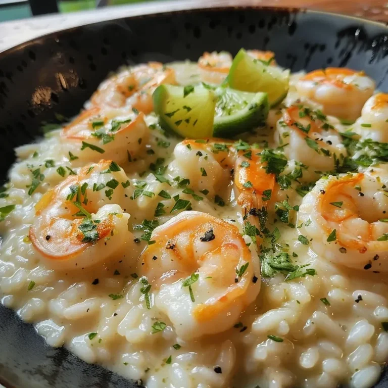 ['Risoto de limão siciliano com camarões frescos.', 'Prato de risoto cremoso com camarão e limão siciliano.', 'Close-up de risoto de limão siciliano decorado com camarões.', 'Risoto de camarão com toques de limão siciliano.']