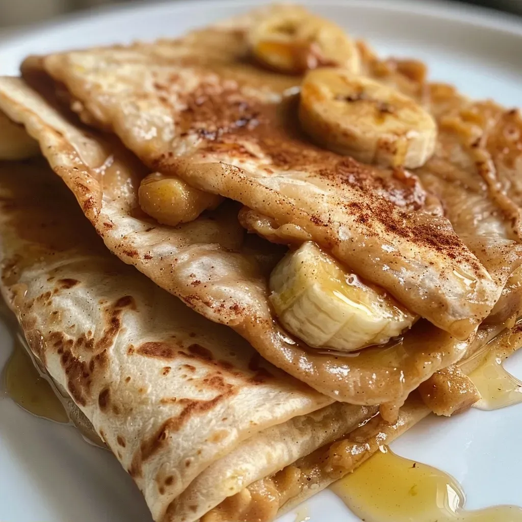 Rolinho de banana com pasta de amendoim em uma tortilla.