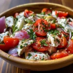 ['Salada fresca com peito de frango, pepino, tomate e molho tzatziki.', 'Prato colorido de salada de frango com iogurte, ervas e vegetais.', 'Salada de frango vista de lado, com ingredientes frescos e molho cremoso.', 'Close de salada de frango tzatziki, mostrando seu aspecto suculento e refrescante.']