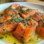 ['Prato de salmão ao molho de maracujá com uma aparência suculenta.', 'Filete de salmão coberto por molho de maracujá, apresentado em um prato.', 'Close-up de salmão ao molho de maracujá, ressaltando sua textura e cores.', 'Salmão grelhado servido com molho de maracujá, visual apetitoso.']