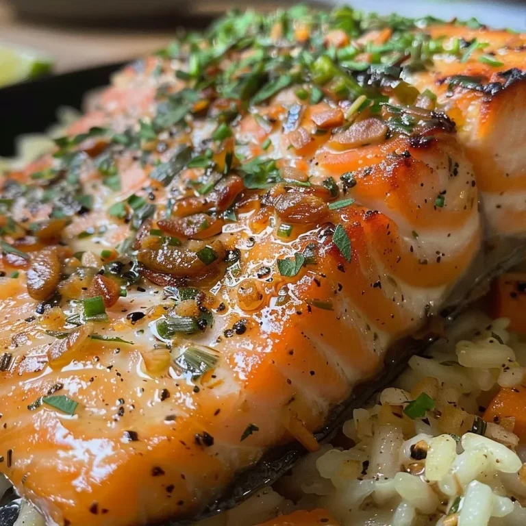 ['Salmão com crosta de gergelim, servido com risoto de limão siciliano.', 'Prato de salmão coberto com gergelim, acompanhado de risoto cremoso.', 'Close-up de salmão com gergelim e risoto de limão em um prato.', 'Salmão grelhado com crosta de gergelim e risoto ao lado.']