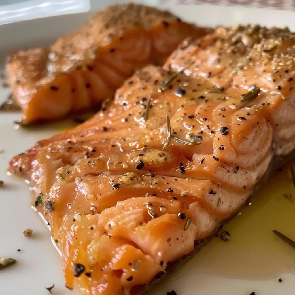 ['Salmão em crosta de gergelim, suculento e bem apresentado.', 'Prato de salmão em crosta de gergelim com molho tailandês.', 'Close-up de filé de salmão coberto com gergelim e molho.', 'Salmão grelhado com crosta de gergelim e guarnições.']