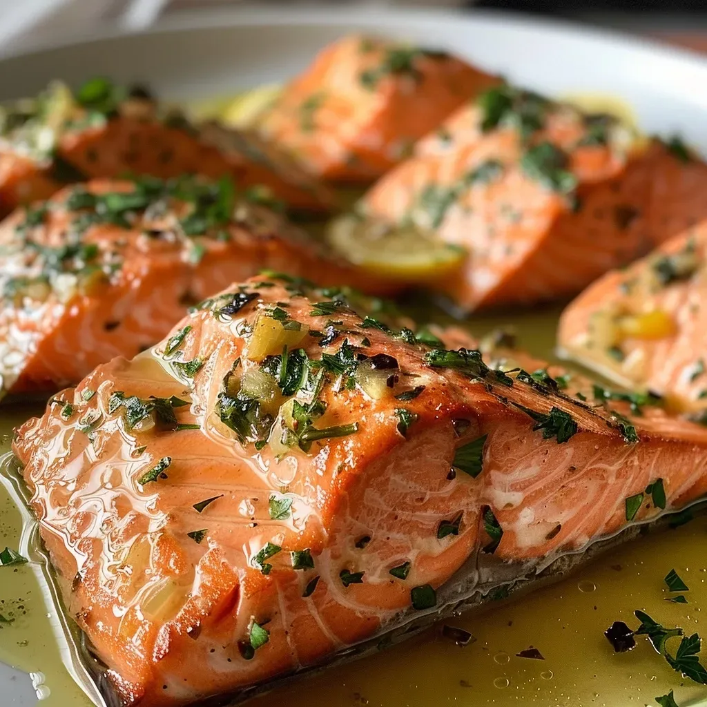 Salmão grelhado com ervas, suculento e dourado.