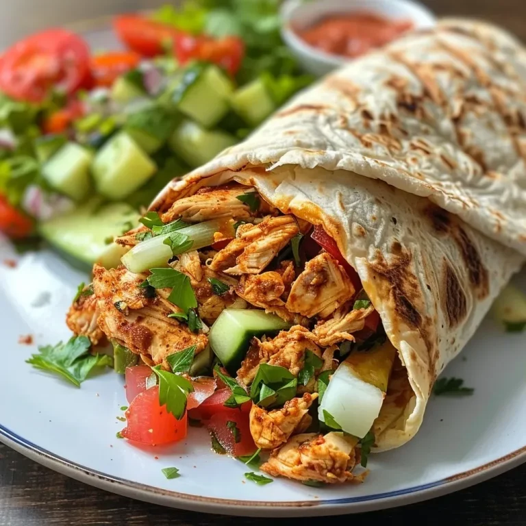 ['Shawarma de frango suculento servido com pão achatado.', 'Prato de shawarma de frango com vegetais frescos ao lado.', 'Close-up de shawarma de frango envolto em pão caseiro.', 'Imagem de shawarma de frango com picles e iogurte.']
