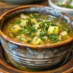 ['Sopa verde cremosa em uma tigela.', 'Close de sopa verde com legumes frescos.', 'Sopa verde servida com um toque de limão.', 'Tigela de sopa verde com couve e acelga.']