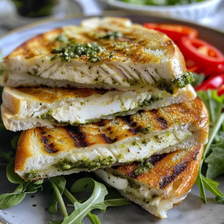 ['Panini de frango com pesto e mozzarella.', 'Close-up de um Panini de frango recheado com pesto.', 'Sanduíche Panini de frango com ingredientes frescos.', 'Panini de frango com pesto, queijo e rúcula.']