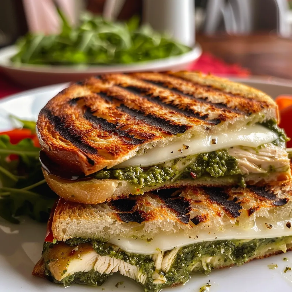 Panini de frango com pesto e mozzarella.