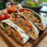['Wraps deliciosos com frango e cream cheese em uma mesa.', 'Close-up de wraps recheados com frango, cream cheese e salada.', 'Tortilla wraps coloridos com recheio fresco de frango e queijo cremoso.', 'Vista lateral de wraps com ingredientes frescos em uma apresentação atrativa.']