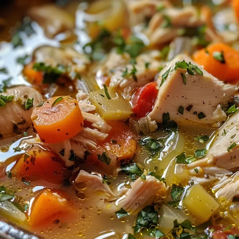 ['Sopa de frango com legumes, mostrando ingredientes frescos.', 'Close up de uma zuppa di pollo com cenouras e aipo.', 'Bowl de sopa de frango e vegetais, com ervas aromáticas.', 'Sopa quente de frango e legumes, com textura suculenta.']