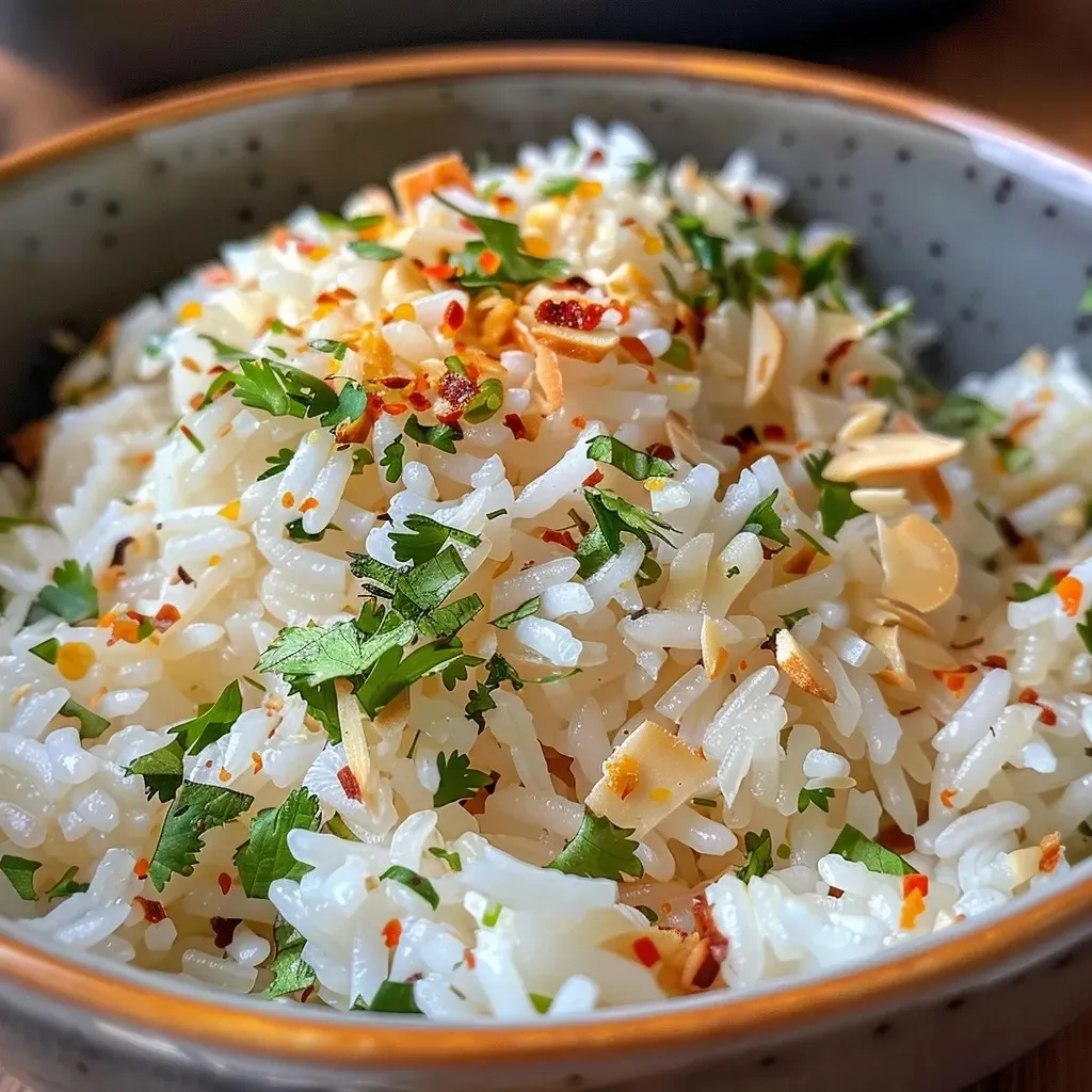 Arroz de Coco com Nozes servido em um prato.
