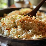Arroz integral com coco em uma tigela.