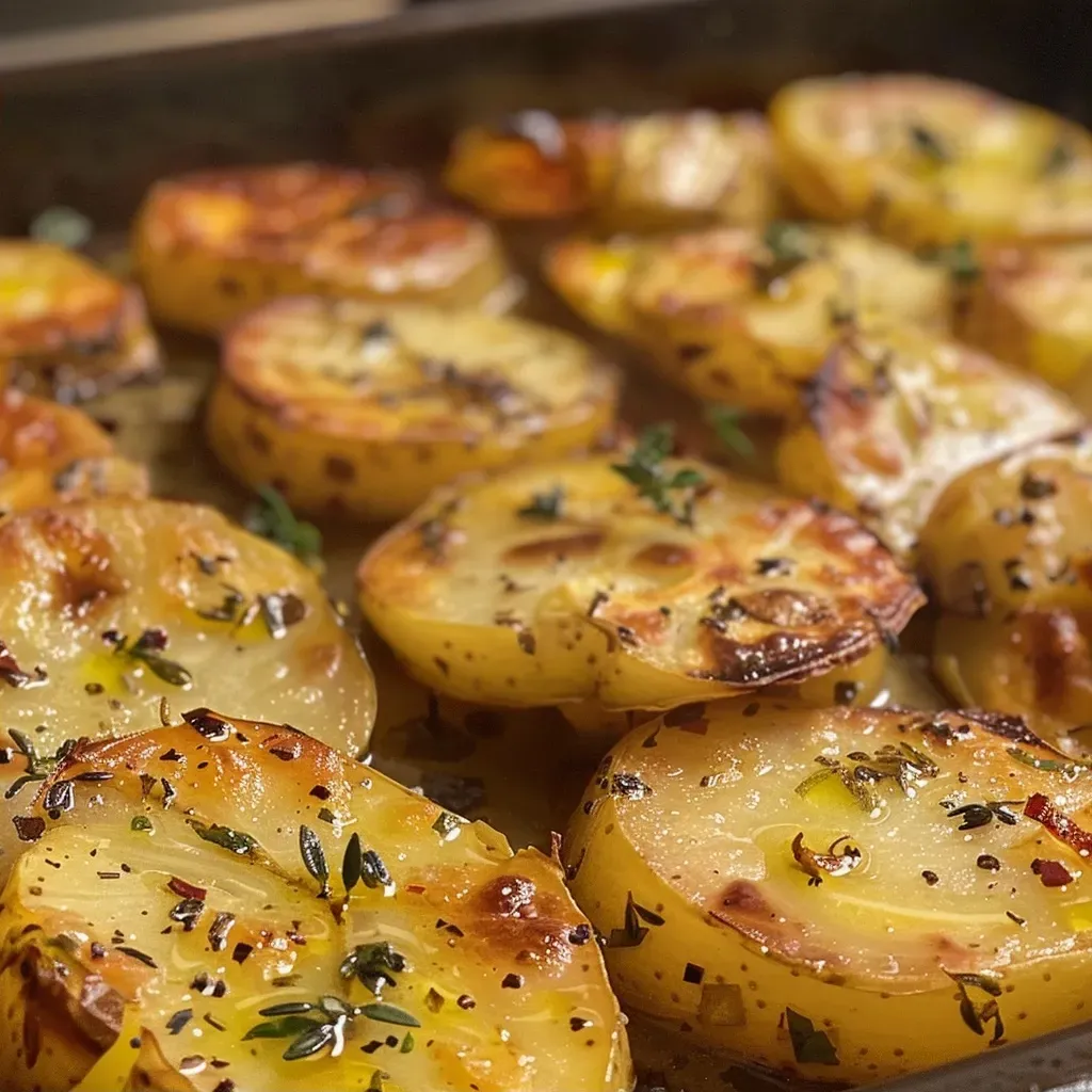 Porção de batatas rústicas douradas em um prato.