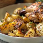 Batatas assadas douradas com gordura de frango.
