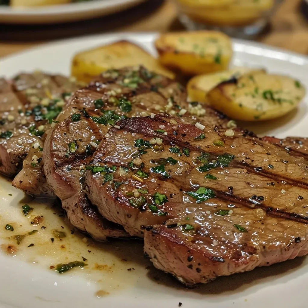 Close-up de um bife à milanesa dourado e crocante.