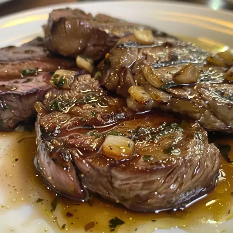 Bife acebolado dourado com cebolas caramelizadas.