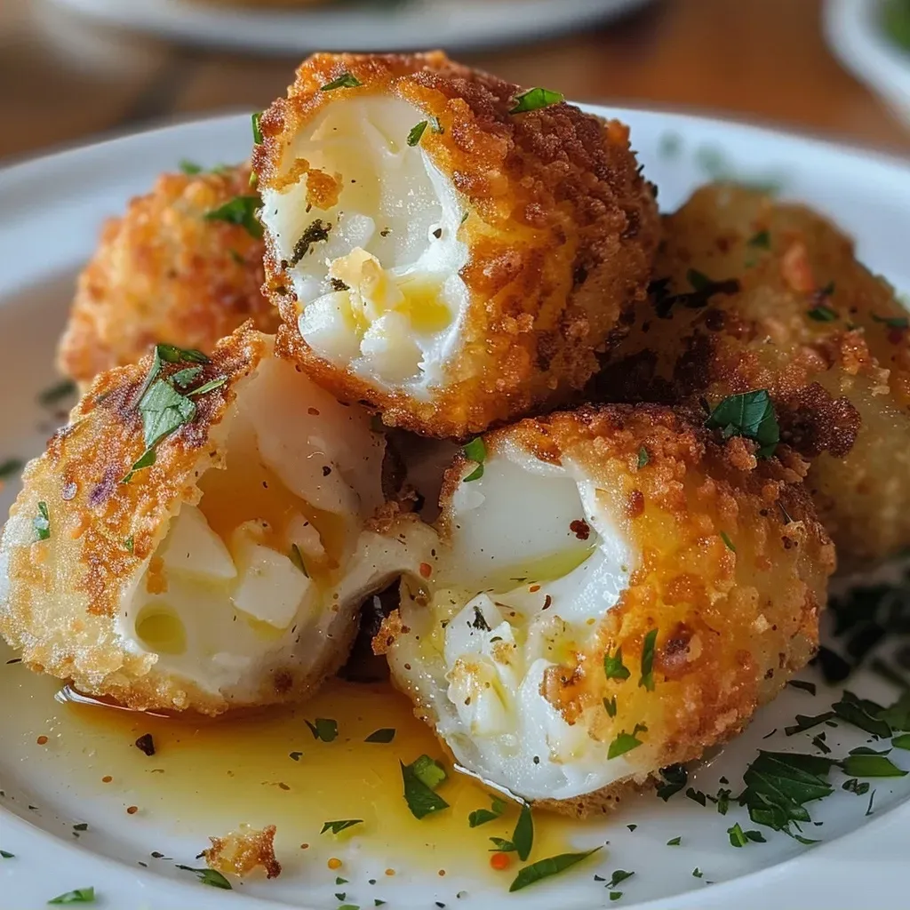 Porção de bolinho de bacalhau em vista lateral.