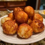 Bolinho de Chuva frito, com textura crocante por fora e macio por dentro.