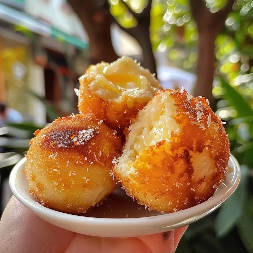 Close-up de Bolinho de Chuva, com polvilho de açúcar e canela.