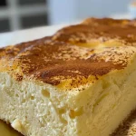 Bolo de fubá com aveia e iogurte, em uma vista lateral.