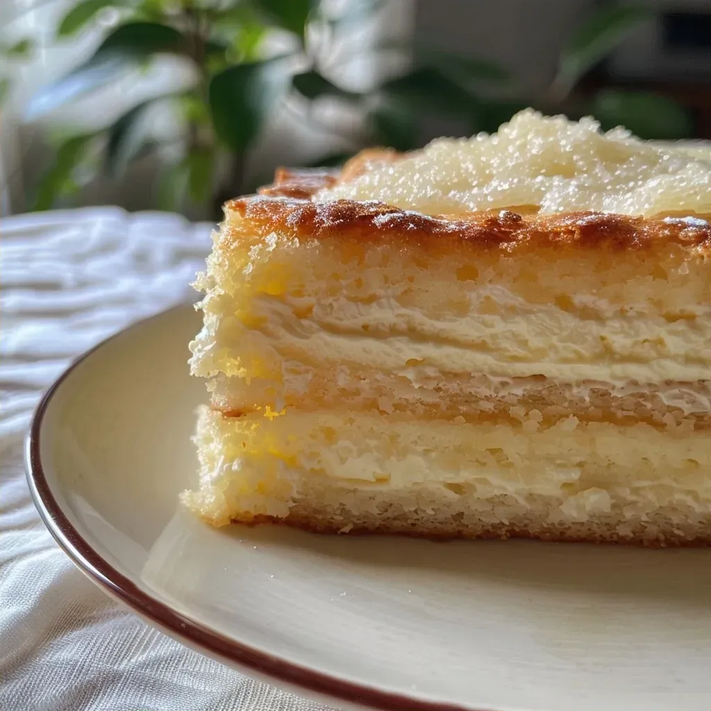 Close-up de um bolo de fubá, aveia e iogurte, mostrando sua textura suculenta.