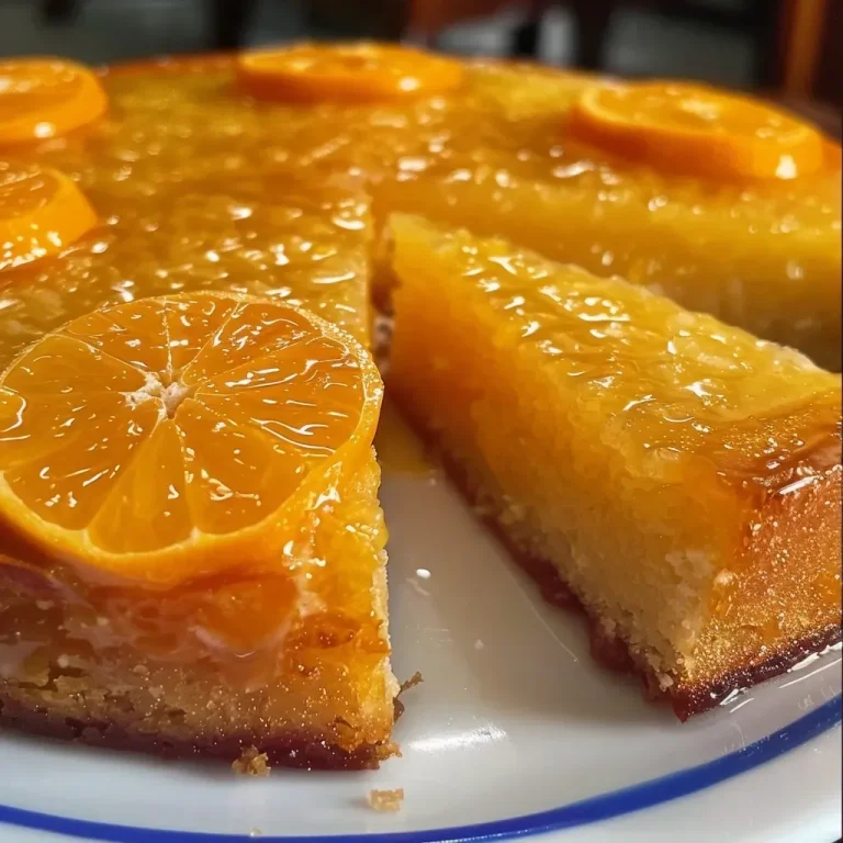 Bolo de laranja fofinho com calda cremoso em close.