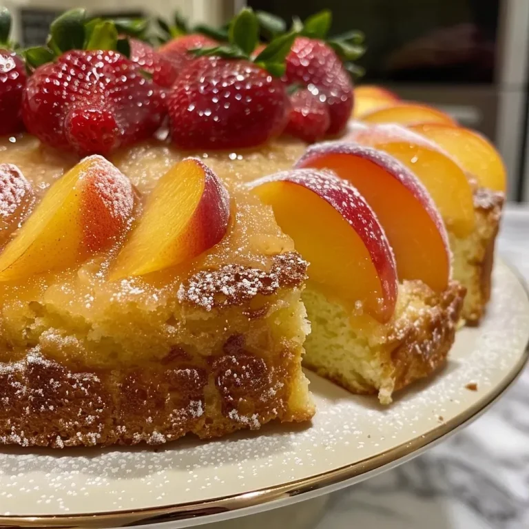 Descubra o Sabor do Bolo de Morango e Pêssego: Uma Delícia para Todos os Momentos Fatia de bolo de morango e pêssego com frutas frescas ao redor.