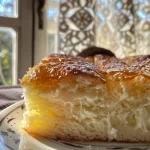 Bolo Toalha Felpuda cortado, mostrando a textura fofa e recheio de coco.