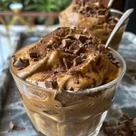 Café gelado cremoso com leite condensado e chantilly.