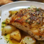Prato de Caril de Frango com arroz, decorado com coentros frescos.