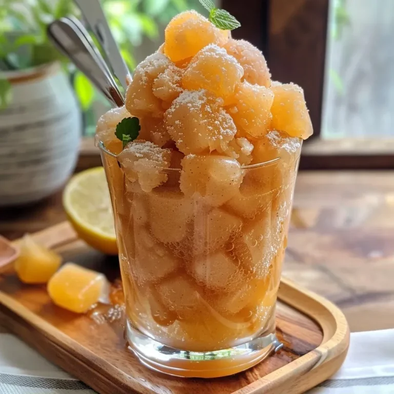 Chá gelado de pêssego em um copo com rodelas de limão.