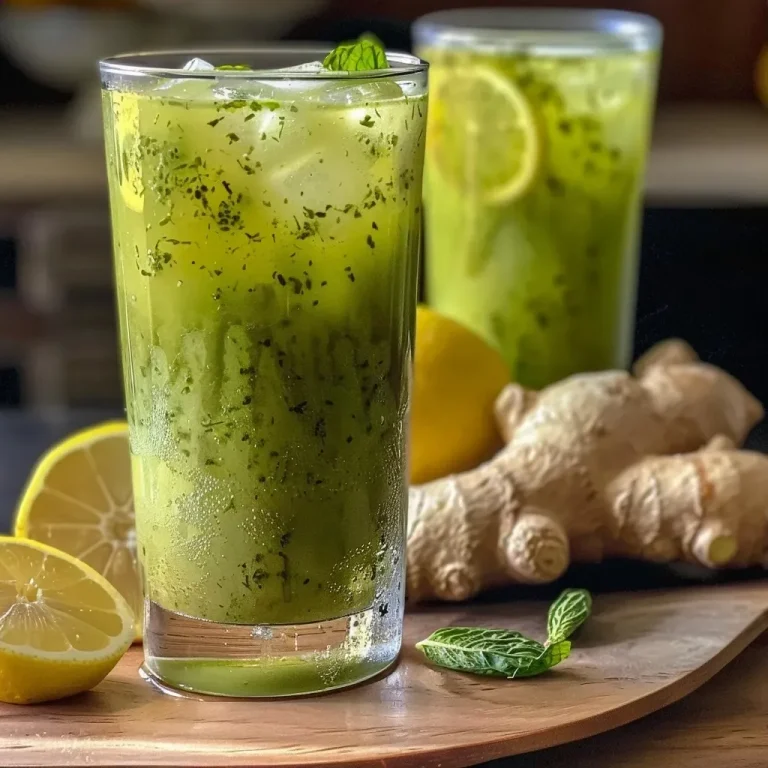 Copo de chá verde gelado com limão e gengibre.