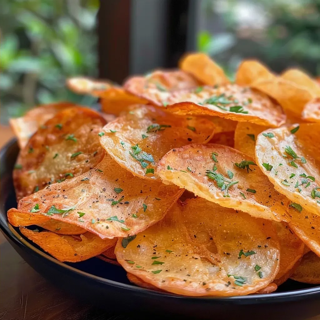 Uma porção de chips de grão de bico, com textura crocante.